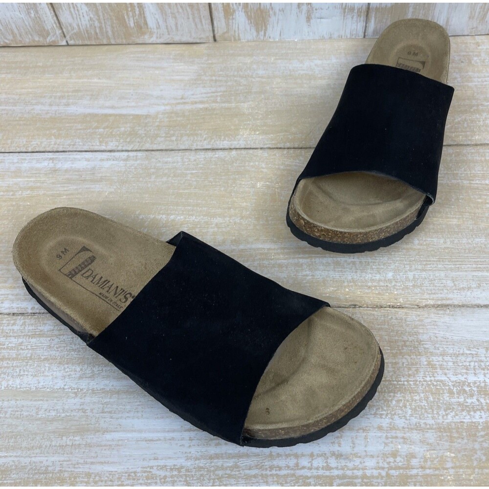 Damiani’s Women's Slides Sandals Black Suede Size 9M Italy